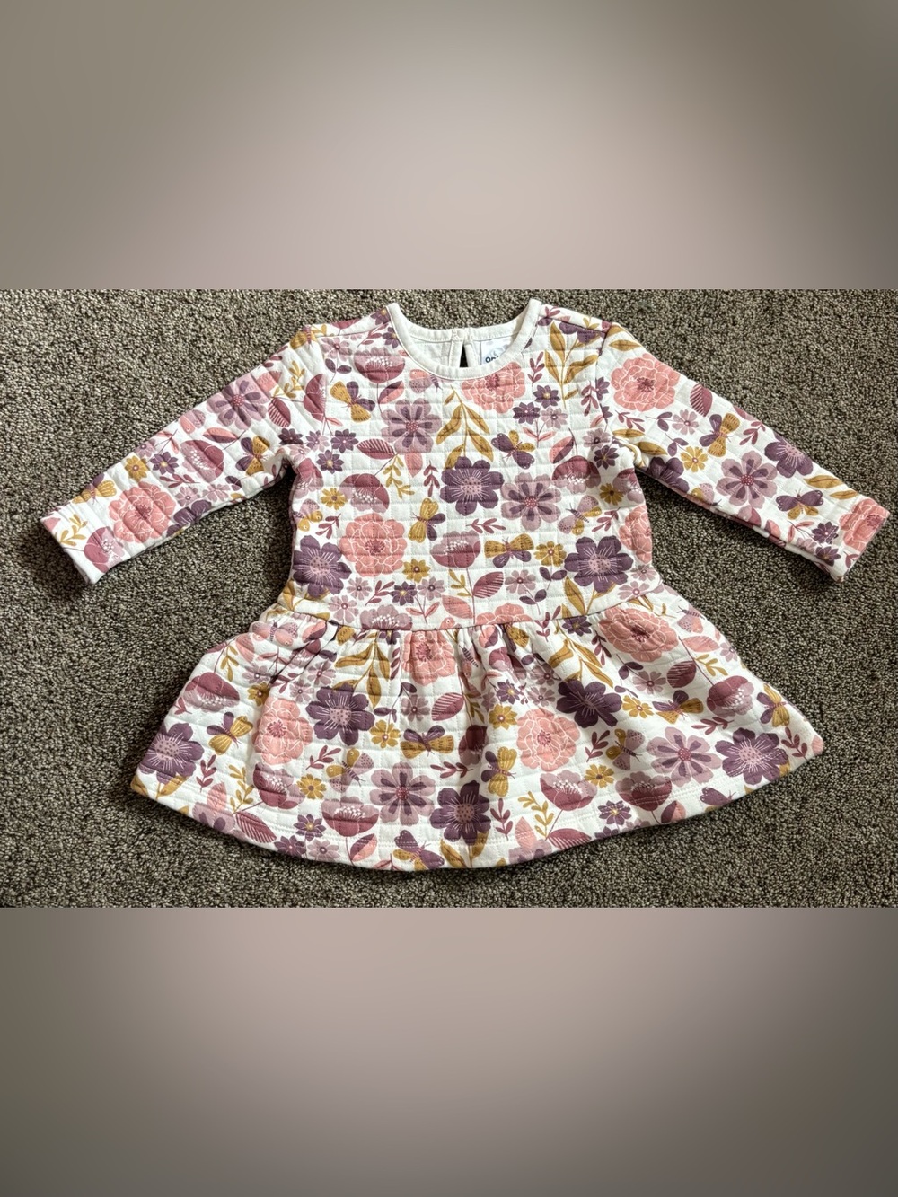 Kids Floral Quilted Long-Sleeve Dress - Pink & Purple